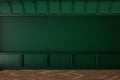 Green classic interior with blank wall, panel and moldings.