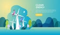 green clean energy sources. renewable electric sun solar panel and wind turbines. environmental concept with people character. web Royalty Free Stock Photo