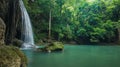 Green and clean waterfall for relaxation, Erawan`s waterfall