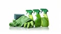 Green cleaning supplies on a white background Royalty Free Stock Photo