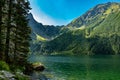 Green clear lake with rocks and trees in the mountains Royalty Free Stock Photo