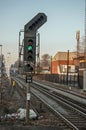 Green or Clear signal on a railway line in Hampshire Royalty Free Stock Photo