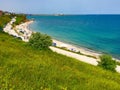 Green cliffs, beach and blue water, 2 Mai, Constanta County, Romania Royalty Free Stock Photo