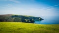 Beautiful green cliffs landscape by the Atlantic Ocean near Post Isaac in Cornwall, UK Royalty Free Stock Photo