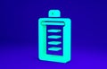 Green Clipboard with checklist icon isolated on blue background. Control list symbol. Survey poll or questionnaire