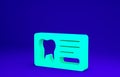 Green Clipboard with dental card or patient medical records icon isolated on blue background. Dental insurance. Dental