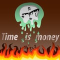 The wall clock melts under the flames. Royalty Free Stock Photo