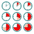 Green clock vector icons with red minutes charts