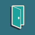 Green Closed door icon isolated on green background. Long shadow style. Vector Royalty Free Stock Photo