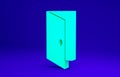 Green Closed door icon isolated on blue background. Minimalism concept. 3d illustration 3D render Royalty Free Stock Photo