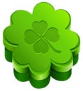 Green closed gift box shape of quatrefoil leaf clover. Lucky clover leaves