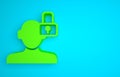 Green Closed personality icon isolated on blue background. Introvert psychology. Minimalism concept. 3D render