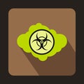 Green cloud with biohazard symbol icon, flat style Royalty Free Stock Photo