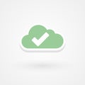 Green cloud icon sticker. Check mark. Vector illustration, flat design