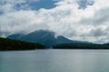 Green and Cloudy mountains with lake