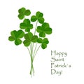 Green clover bouquet on white background. St Patrick day greeting card. Irish. Vector flat illustration.