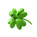 Green clover emoji leaf isolated on white background. Four leaf clover 3D icon render with clipping path. Good luck Royalty Free Stock Photo