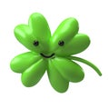 Green clover emoji leaf isolated on white background. Four leaf clover 3d with clipping path. Good luck symbol for St Royalty Free Stock Photo