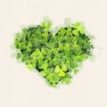 Green clover leaves heart in watercolor style on paper background Royalty Free Stock Photo