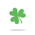 Green clover three leaf icon. 3 leafs isolated on white background. Good luck clover plant - symbol of St Patricks day. Flat