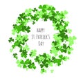 Green clovers frame on white background