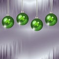 Green clovers on green ornaments for St. Patrick`s day. Royalty Free Stock Photo