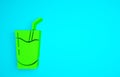 Green Cocktail and alcohol drink icon isolated on blue background. Minimalism concept. 3d illustration 3D render Royalty Free Stock Photo