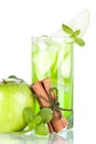 Green cocktail with apples, mint and cinnamon Royalty Free Stock Photo