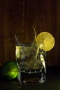 Green cocktail decoratet with a lime. Cocktail still life