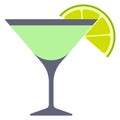 Green cocktail glass. Summer lemon drink icon