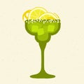 Green cocktail with lemon. Mojito cocktail. Margarita glass. Alcohol drink tequila Royalty Free Stock Photo