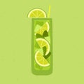 Green cocktail with lime, mint and ice cubes. Mojito in high glass. Non-alcoholic Royalty Free Stock Photo