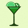 Green cocktail with lime, zest. Tequila drink with gin tonic. Martini in glass. Citrus beverage