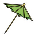 Green cocktail umbrella bar decoration accessory. Hand-drawn doodle cartoon style image. For bar menu, bartender website