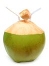 Green coconut with pipes Royalty Free Stock Photo