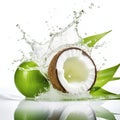 Green Coconut Water Splash: Detailed Composition With Softbox Lighting Royalty Free Stock Photo