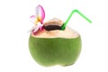 Green coconuts with drinking straw