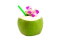 Green coconuts with drinking straw