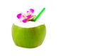 Green coconuts with drinking straw