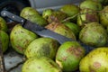 Green coconuts with knife Royalty Free Stock Photo