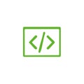 Green code icon in a rectangular frame representing programming, development, or software on a white background Royalty Free Stock Photo