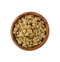 Green coffee beans in wooden bowl Royalty Free Stock Photo