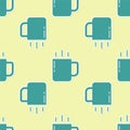 Green Coffee cup icon isolated seamless pattern on yellow background. Tea cup. Hot drink coffee. Vector Royalty Free Stock Photo