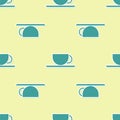 Green Coffee cup icon isolated seamless pattern on yellow background. Tea cup. Hot drink coffee. Vector Illustration Royalty Free Stock Photo