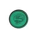 Green coin icon with king cobra snake. Vector illustration. Slytherin aesthetic. Game element. Royalty Free Stock Photo