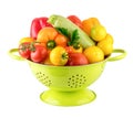 Green Colander with Fresh Vegatables Vegan Cooking Concept