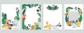 Green collection of jungle frame set with leaf,leaves,fox,lion,giraffe vector illustration for birthday invitation,postcard,logo Royalty Free Stock Photo