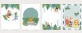 Green collection of safari background set with monkey,fox,giraffe.Editable vector illustration for birthday invitation,postcard Royalty Free Stock Photo