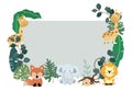 Green collection of safari background set with monkey,fox,giraffe.Editable vector illustration for birthday invitation,postcard Royalty Free Stock Photo