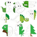 Green Color Animals, Fruits and Vegetables, the big kid game to be colored by example half.